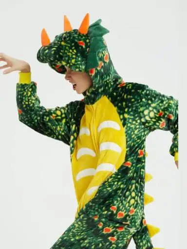 Зеленый Трицератопс кигуруми на Хэллоуин для женщин и мужчин, забавный фланелевый костюм в виде короля льва, зимний костюм в стиле аниме для косплея, комбинезон - Цвет: Dark Green