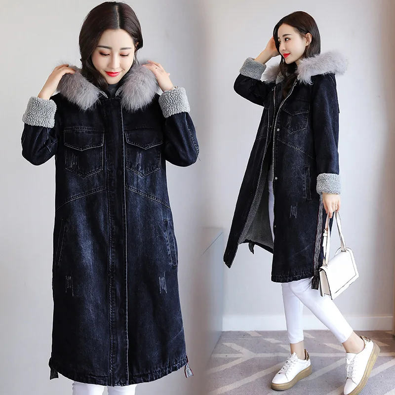 

Cotton-padded Clothes Women's Mid-length 2019 Winter Korean-style New Style BF Loose Thick plus Velvet Lambs Wool Jeans Coat Cot