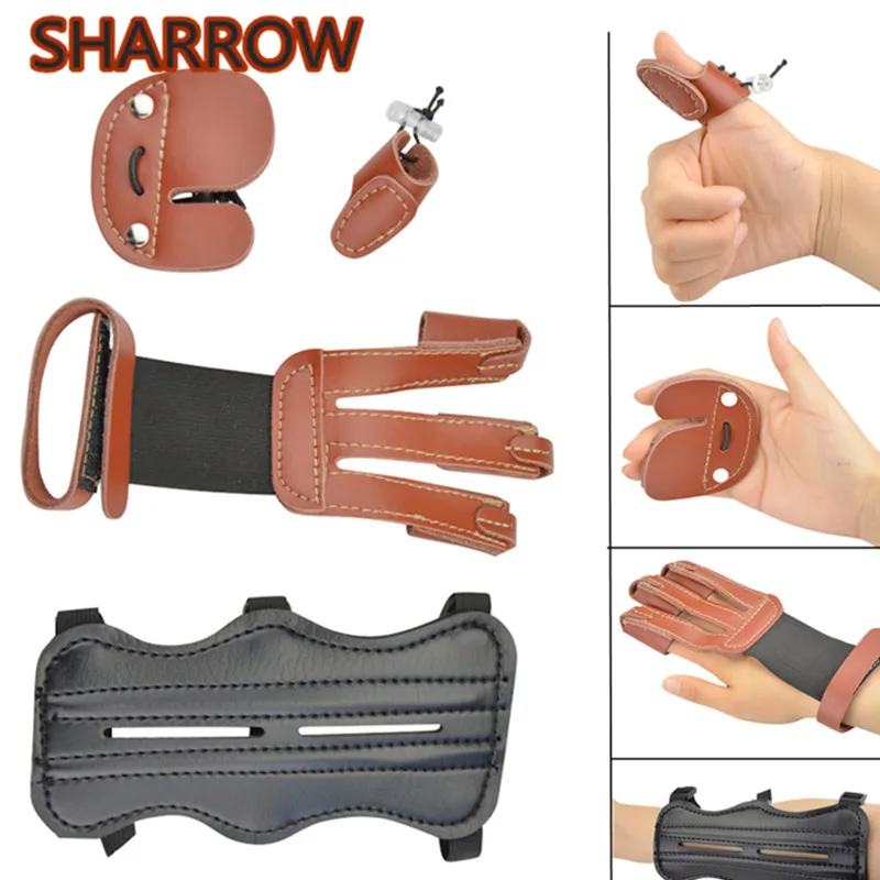 

1set Archery Arm Guard Finger Tab Glove Fingerguards Protector Gear Kit Shooting Protecter For Bow Hunting Shooting Accessories