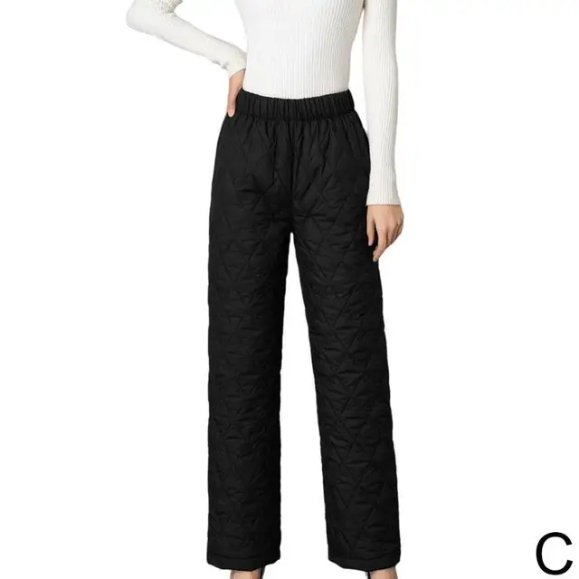 Women Winter Warm Down Cotton Pants Padded Quilted Trousers Elastic Waist Casual Trousers C-2XL
