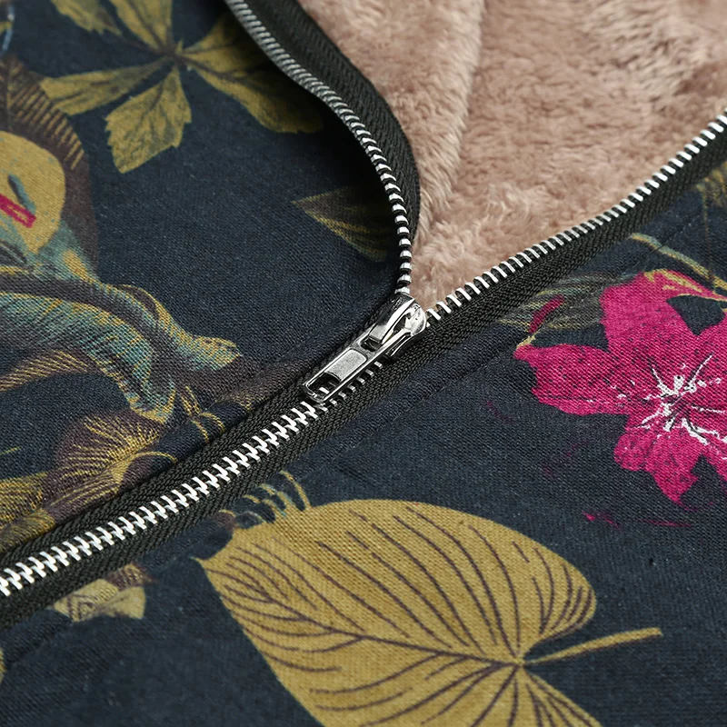 Versear зимняя женская теплая парка с капюшоном из искусственного меха повседневные Карманы с цветочным принтом винтажная Длинная ветровка верхняя одежда размера плюс