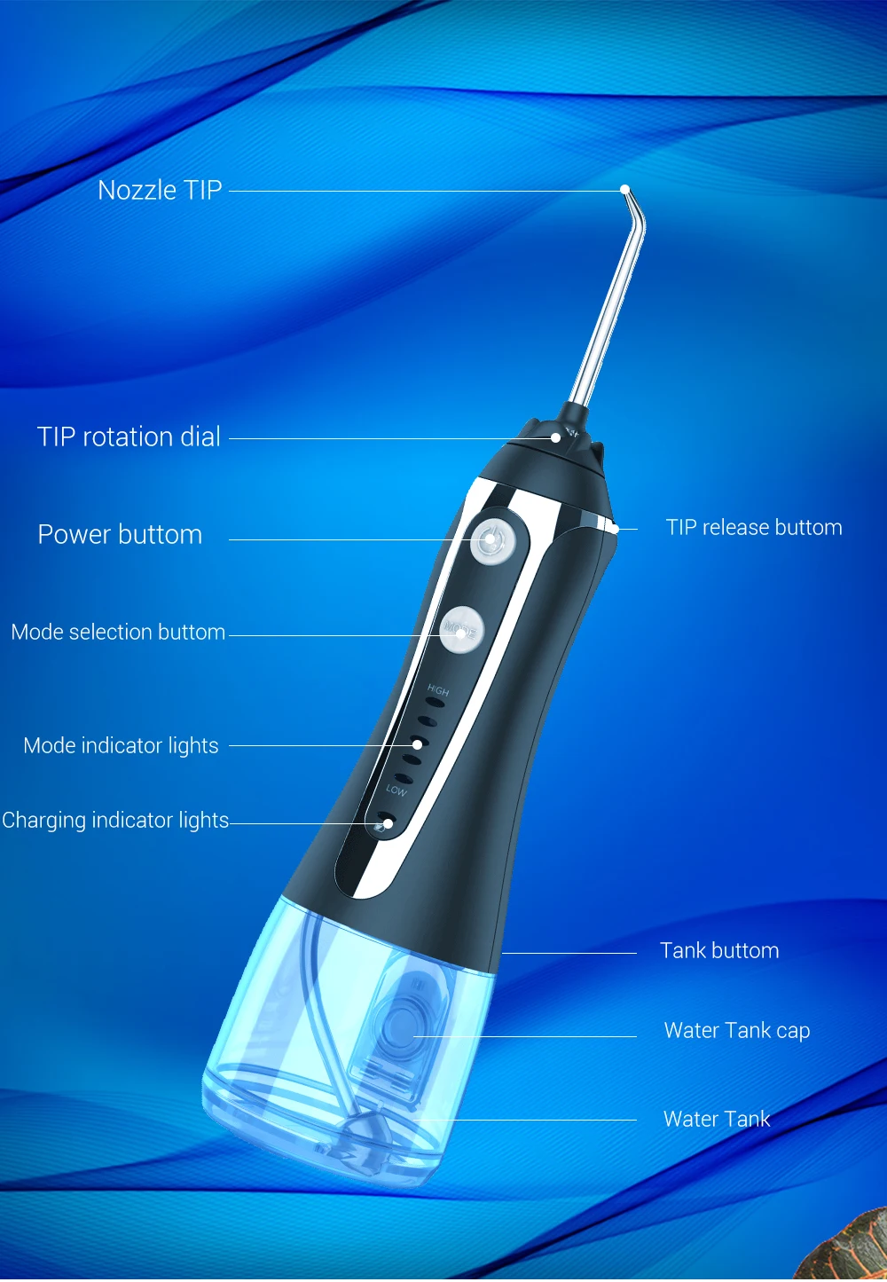 AG portable oral irrigator usb rechargeable water flosser Dental Water Jet 300ML 5Models Water Tank Waterproof Teeth Cleaner