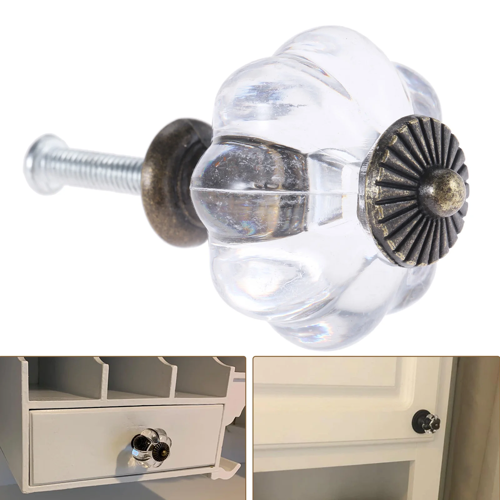 Furniture Knobs 20pcs/10pcs Transparent Pumpkin Knob Acrylic+Alloy Clear Handle Pulls Cabinet Drawer Decor Kitchen Dresser Clothes Hooks w/screw