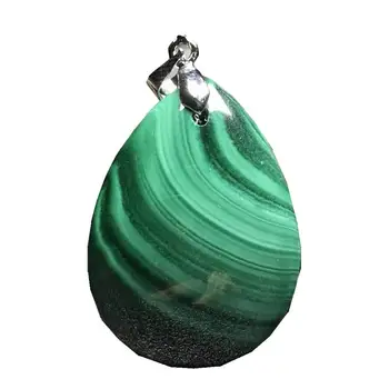 

Top Natural Green Malachite Necklace Pendant For Woman Man Water Drop Crystal Silver 31x22x9mm Beads Stone Fashion Jewelry AAAAA