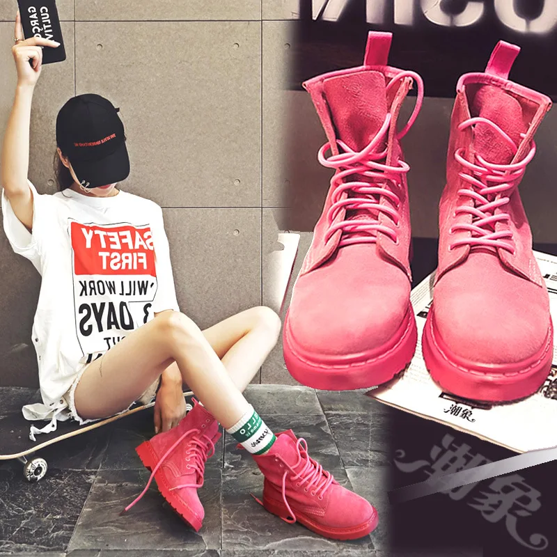 

Retro Lace-up Martin Boots Women's British-Style Autumn Single Boots Students round Flat Short Boots 2019 New Style Special Offe