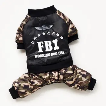 

Winter Warm Dog Four Leg Dress Coat Pet Dog Clothes FBI-Printing Letter Camouflage Costume Jumpsuit Cotton Coat Jacket