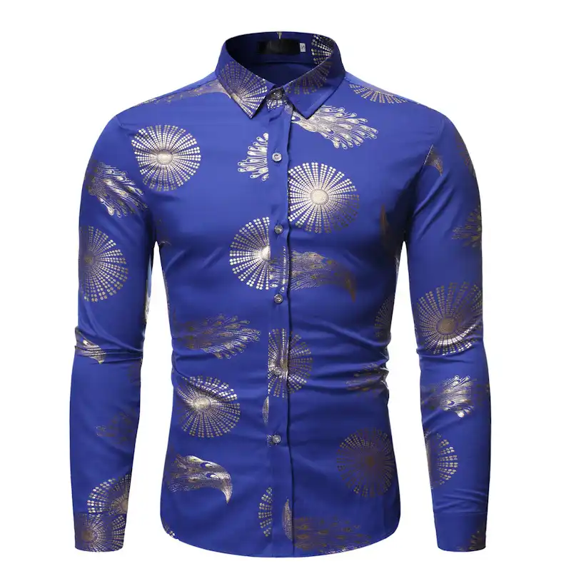 camisa azul estampada hombre