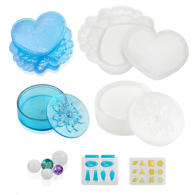 

Resin Molds, 7 Pack Silicone Resin Molds for Jewelry  2 PCS Resin Box Molds Medium Size Heart-Shaped and Sakura Box