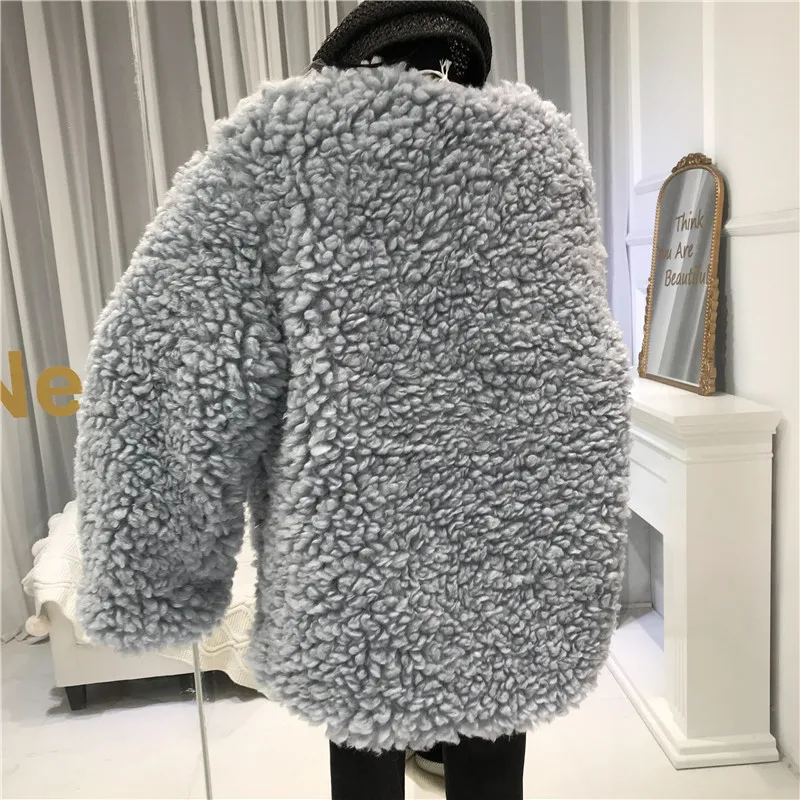 Модные женские пальто и куртки из толстого искусственного меха с v-образным вырезом, с открытой строчкой, с широкой талией, толстый теплый мех, высокая уличная Корейская зимняя верхняя одежда