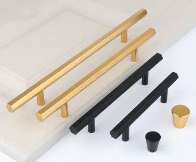 Золотистая однотонная Шестигранная ручка t-образная для шкафа прямая и кухонной