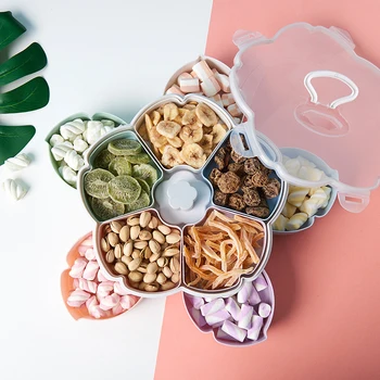 

Creative Flower Petal Fruit Plate Candies Storage Box 5Grids Nuts Rotating Sandwich Tray Flowers Gift Box Food For Wedding Party
