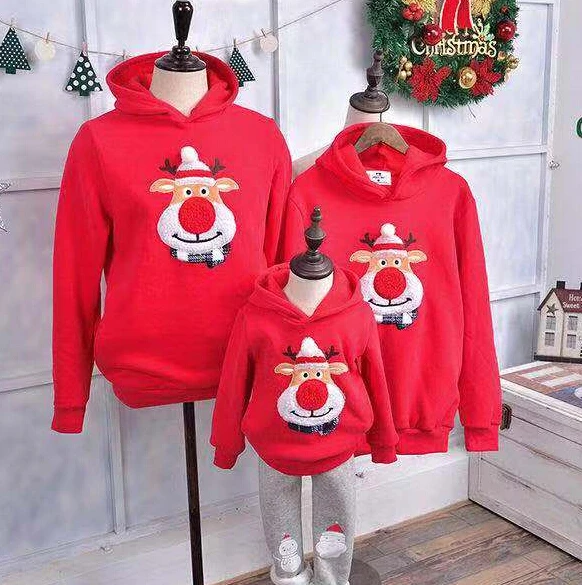 Рождественские одинаковые комплекты для семьи для мамы, папы и ребенка; красный свитер с длинными рукавами; Верхняя одежда для родителей и детей - Цвет: Красный