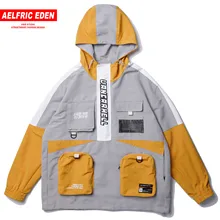 Aelfric Eden хип-хоп Лоскутные карманы цветные мужские куртки с капюшоном осень уличная Harajuku Топы повседневные хлопковые пальто