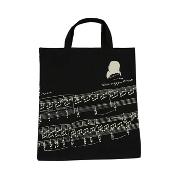 

Music Score Cotton Handbag Musical Elements Note Tote Bag Instruments Accessories Black Staff