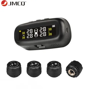 

JMCQ TPMS Solar Powered Tire Pressure Monitoring System LCD Display Auto Security Alarm Temperature Warning with 4 Sensors