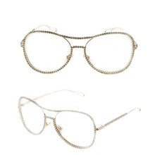 Женские негабаритные металлические оправы прозрачные линзы Стразы для глаз очки Nerd очки