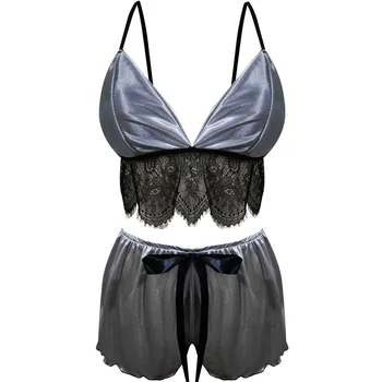 

Fashion Women's Summer Casual Solid Sleeveless Camisole Lace Splicing Taste Suit женская пижама pijamas women#ew
