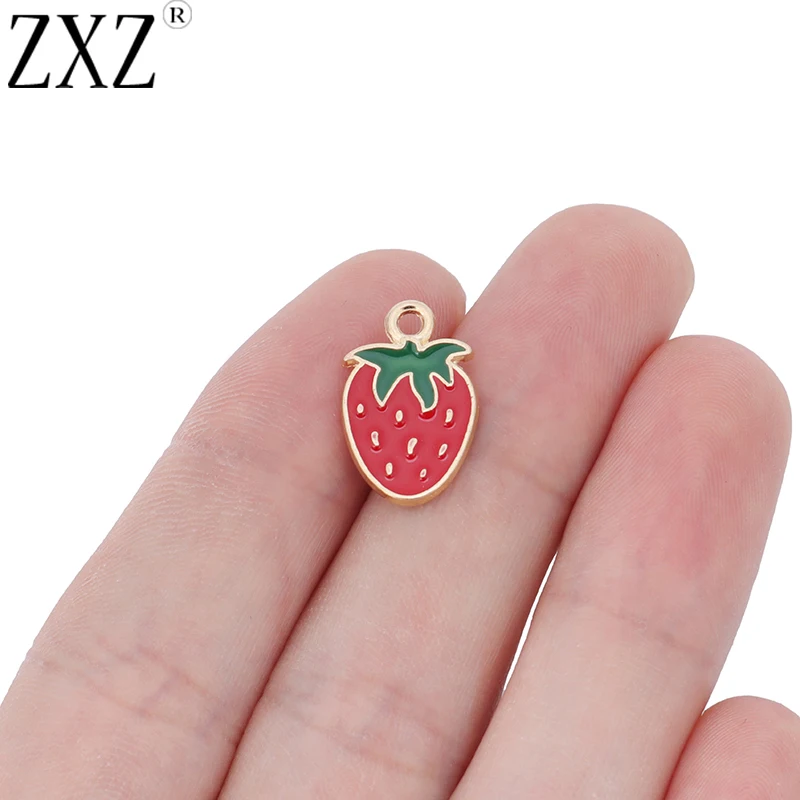 

ZXZ 10pcs Enamel Red Strawberry Charms Pendants Beads For Fruit Necklace Bracelet Jewelry Making Findings Accessories 18x12mm