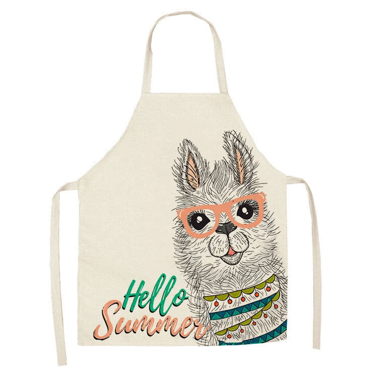 Cute Alpaca Cactus PrintedCotton Linen Sleeveless Aprons Kitchen Women Pinafore Home Cooking Baking Waist Bib 55*68cm