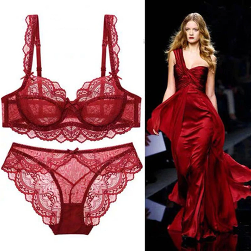 

2023 New Style ABCDE Cup Bra Sets Ultra-Thin Transparent Flower High Quality Push Up Underwear Suit Plus Size Lingerie