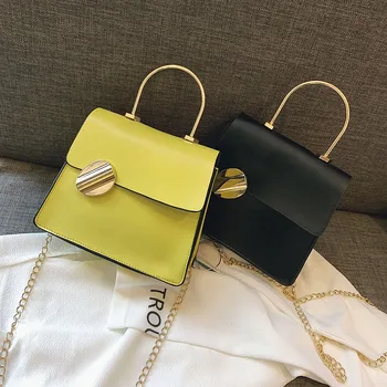 

women's bag PU Flap Single Chains Sequined Fashion Solid Shoulder Bags Metal handle ladylike handbag for teenage girls