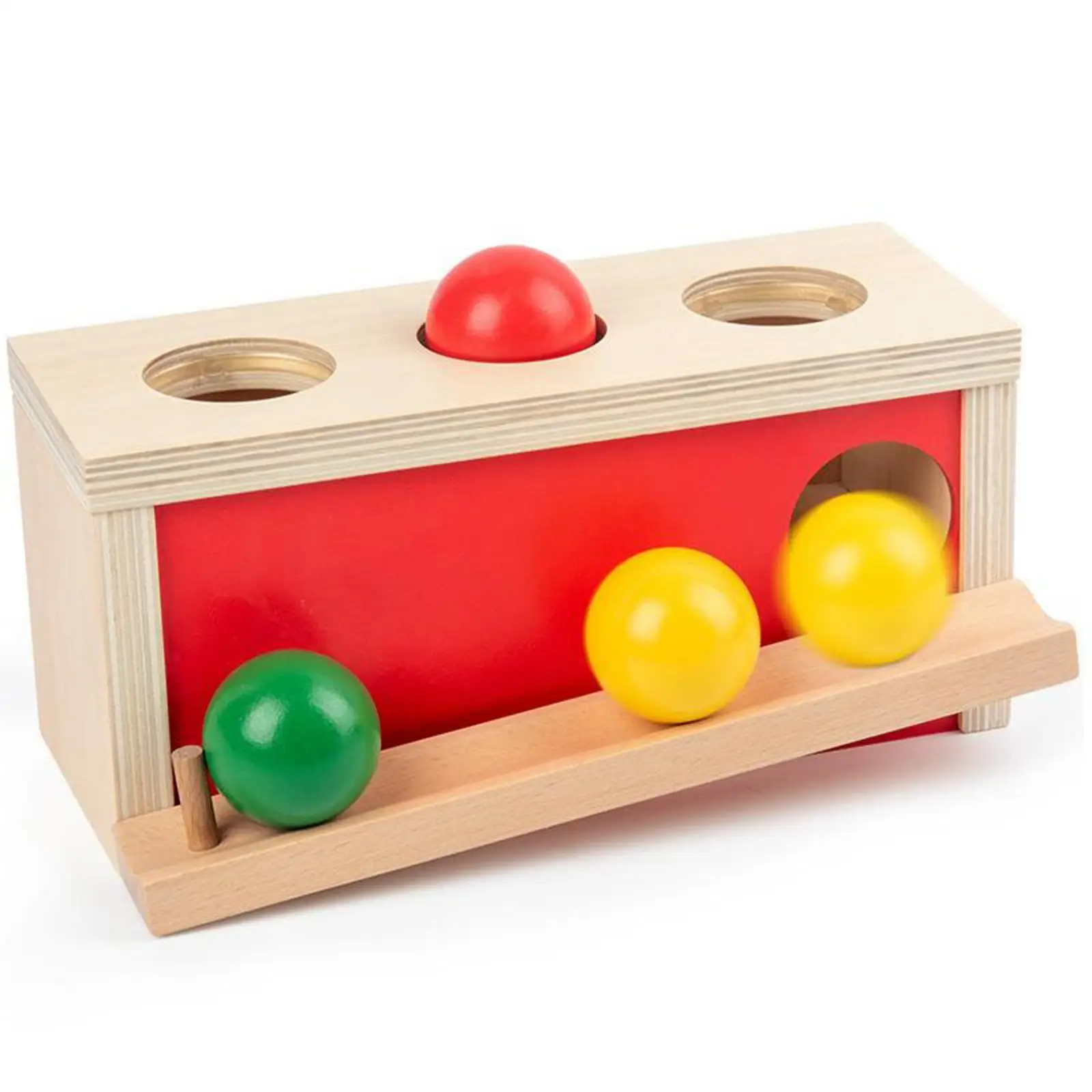 Montessori Object Permanence Box Wooden Toy Tray and Ball Drop Yellow Red Green Balls Baby Learning Toys