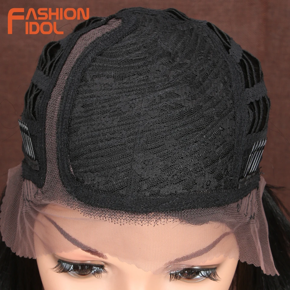 Мода IDOL Yaki прямые волосы синтетический боковая часть кружева спереди парик Омбре коричневый термостойкие косплей боб парики для черных женщин