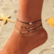 5 шт набор лодыжки браслет цепь золото очаровательное сердце-подвеска богемные Бохо браслеты на ногу для женщин ножной браслет аксессуары винтаж