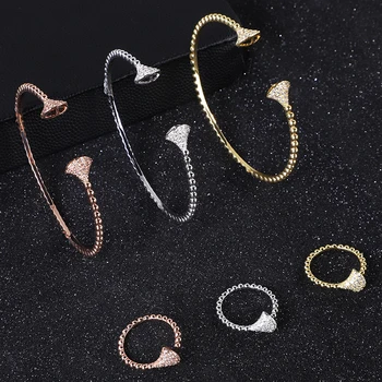 

3Sets/Package Luxury geometry Saudi Arabia Bangle Ring Set For Women Micro Cubic Zircon Pave Party Wedding Dubai Jewelry