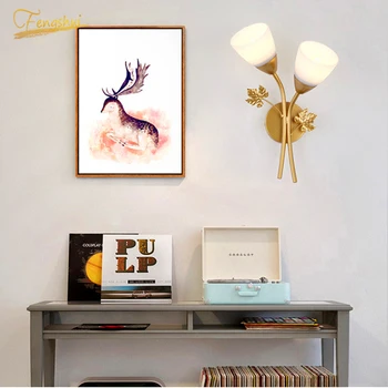 

Modern LED Glass Wall Lamp Lighting Creativity Golden Gloss Iron Wall Lights Restaurant Living Room Indoor Decor Lamp Fixtures