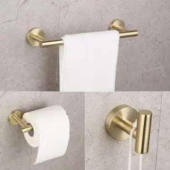 

Gold Hardware Set Stainless Steel Round Wall Mounted Hand Towel Bar Toilet Paper Holder Robe Towel Hooks Bathroom Accessories