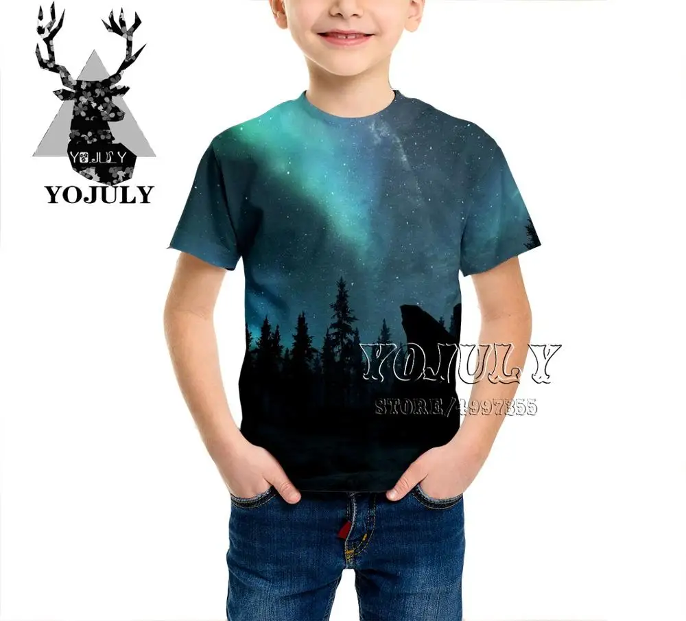 YOJULY/футболка для мальчиков и девочек в стиле Харадзюку с изображением северных огней, красивый пейзаж природы, летняя уличная одежда с 3D-принтом и круглым вырезом, A491 - Цвет: 6