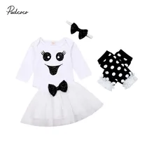 Коллекция года, брендовый хлопковый топ для новорожденных девочек, 4 предмета, комбинезон с улыбающимся лицом, платье-пачка с блестками и бантом гетры в горошек, нарядная одежда на Хэллоуин
