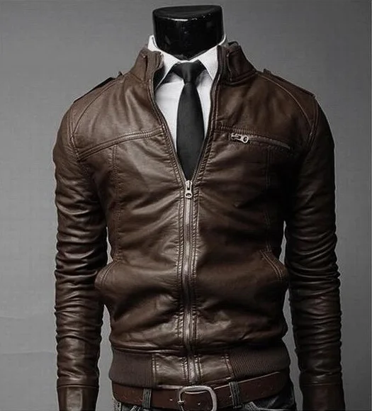 

Hot Selling MEN'S Leather Coat Trend Stand Collar Locomotive Leather Coat Fashion Casual Leather Jacket with Large Cargo