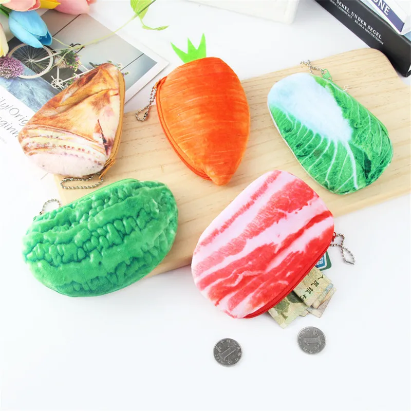 Funny 3D Vegetables Plush Purse Lifelike Carrot Bamboo Shoots Cabbage Streaky Pork Bitter Gourd Kids Hand Pocket Coin Bag Purse (6)