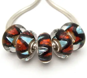 

JGWG2086 5X 100% Authenticity S925 Sterling Silver Beads Murano Glass beads Fit European Charms Bracelet diy jewelry Lampwork