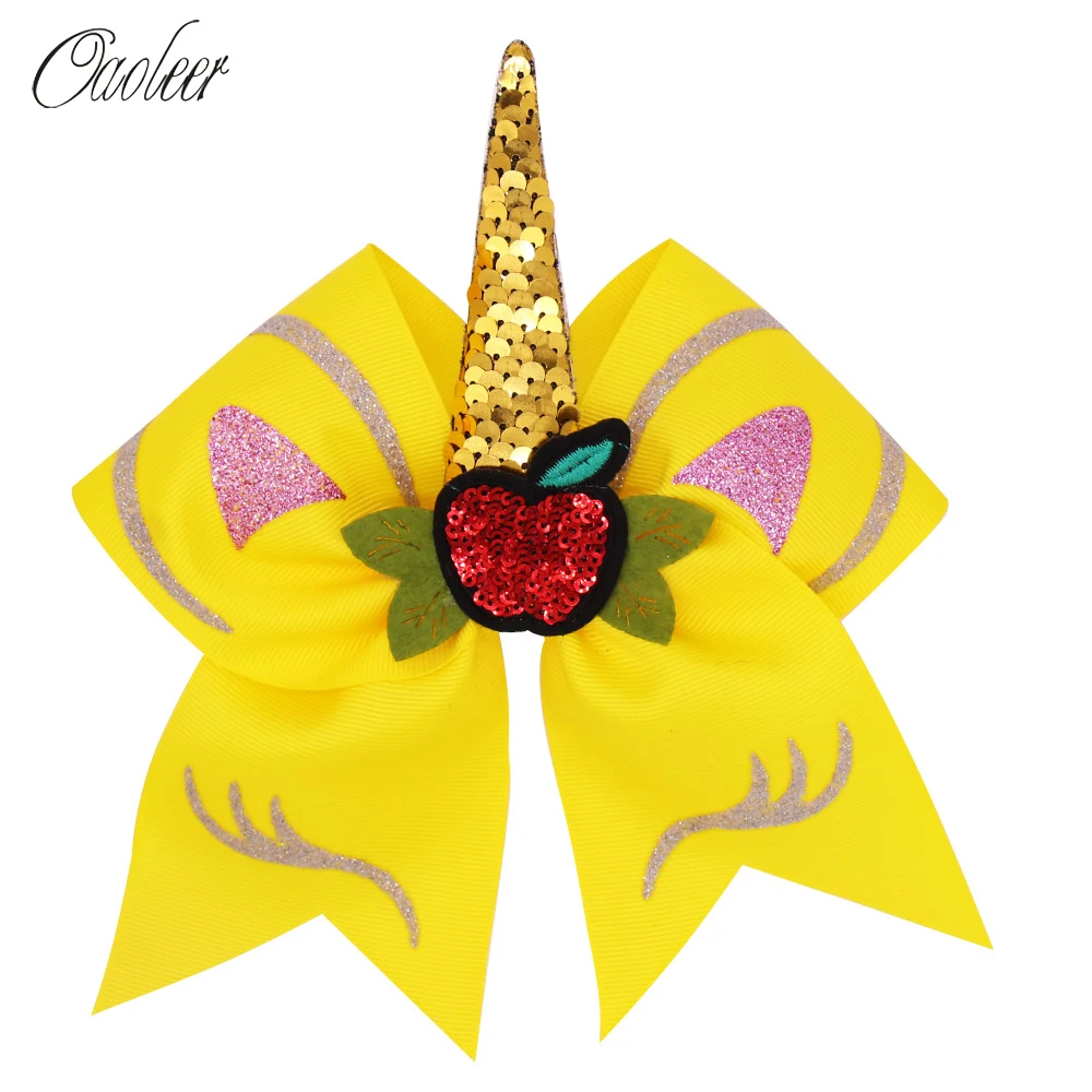 

Oaoleer Hair Accessories Yellow Pigtail Clips for Girls Back to School Hair Bows Sequins Unicorn Cheer Bows Handmade Headewear