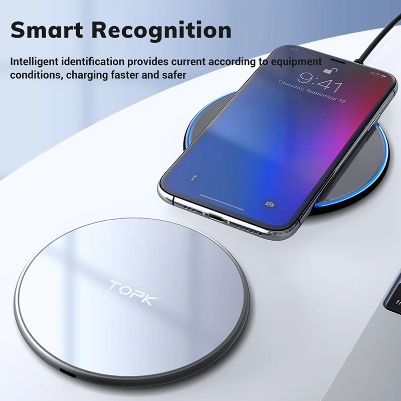 TOPK 10W Быстрое беспроводное зарядное устройство светодиодный портативный беспроводной телефон зарядное устройство для samsung S9 S8 USB Qi зарядное устройство для iPhone XS Max XR X