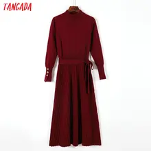 Женское платье-свитер с воротником-хомутом, осенне-зимнее теплое длинное платье, ТРАПЕЦИЕВИДНОЕ вязаное платье с поясом, элегантное женское платье для офиса AQX14