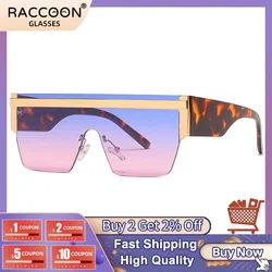 Metal One Piece Fashion Luxury Designer Sunglasses Ins Gradient Leopard Print Large Frame Sun Glasses Pink Eyewear Uv400 Shades