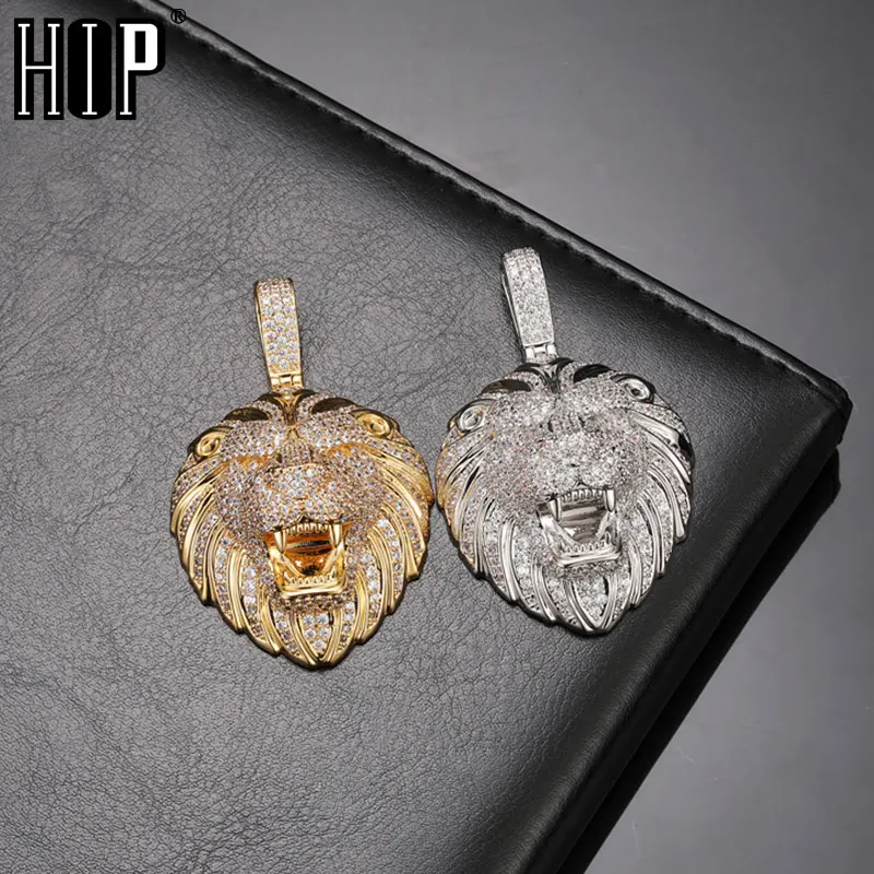 

Hip Hop Full Iced Out Bling Lion Necklace Rhinestone Silver Color Pendants & Necklaces For Men Women Jewelry With Solid Back