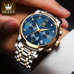 OLEVS Reloj de pulsera deportivo de acero de tungsteno para hombre, cronógrafo de cuarzo con esfera grande, con fecha automática, de alta calidad