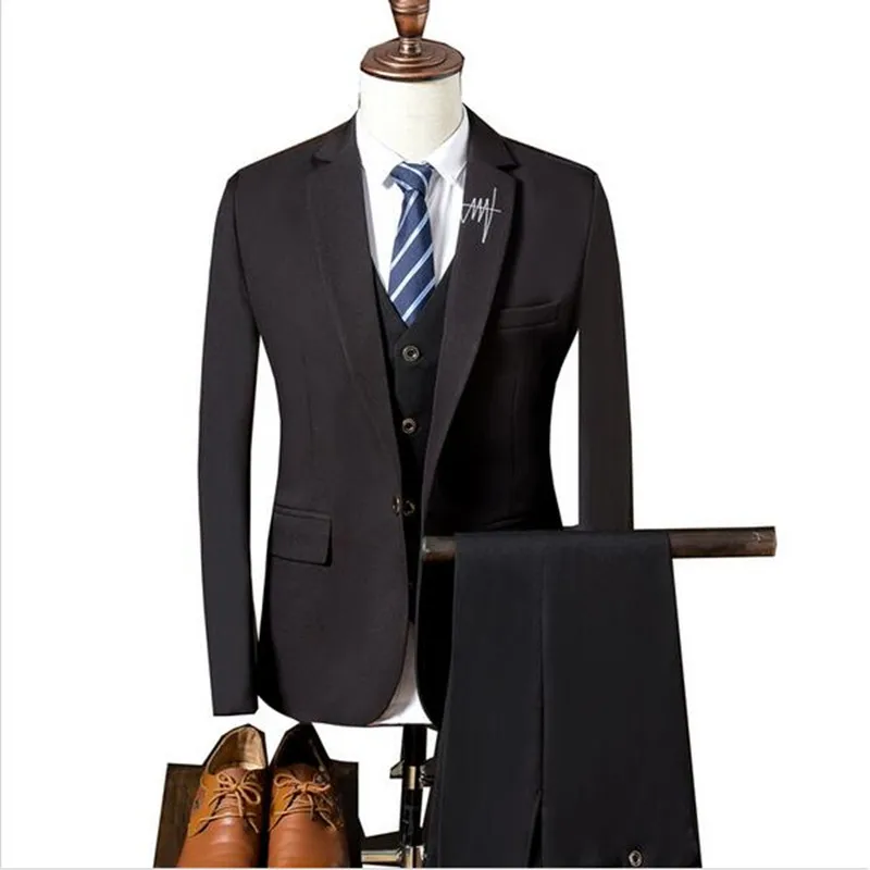 

Fashion high-quality men's suit black lapel single-breasted men's ball gown and groomsmen dress (coat + pants + vest) custom