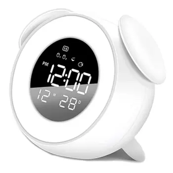 

LED Music Alarm Clock Bedside Sunrise Sunset Wake Up Light Mirror Clock Bedroom Desk Calendar Snooze Clock Table Phone Charger