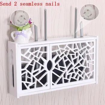 

2020 White Wifi Router Storage Boxes Cable Power Plug Wire Wall Mounted Shelf Storage Rack 1PC