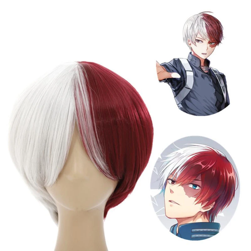 Парик для косплея AniHut Shouto Todoroki Boku без героев короткие красные/белые аниме мой