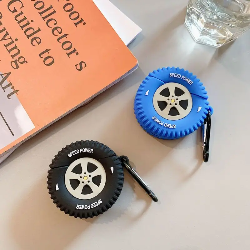 

Silicone Protective Case Unique Tyre Full Cover with Carabiner for Airpods 1/2