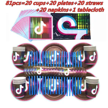 

TikTok Theme Birthday Party Decorations Disposable Tableware Set TikTok Design Paper Plate Cup Napkin Baby Shower Party Supplies