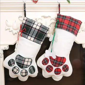 

Pet Christmas Stocking Cat Dog Paw Stocking Wall Hanging Holder Xmas Ornaments Decoration Christmas Boots Candy Gift Bag