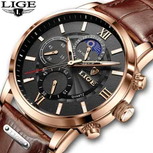 

2021 Mens Watches LIGE Fashion Sports Quartz Watch for Men Leather Waterproof Chronograph Wristwatch Male Relogio Masculino+Box